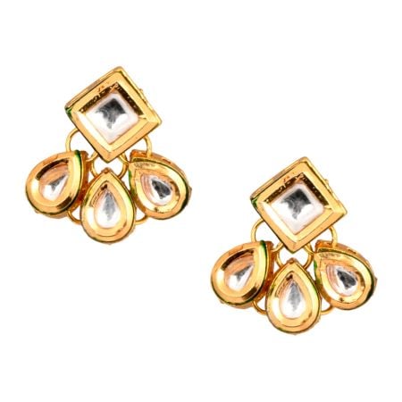 Gold Tone Square & Triple Teardrop Cluster Earrings Pair